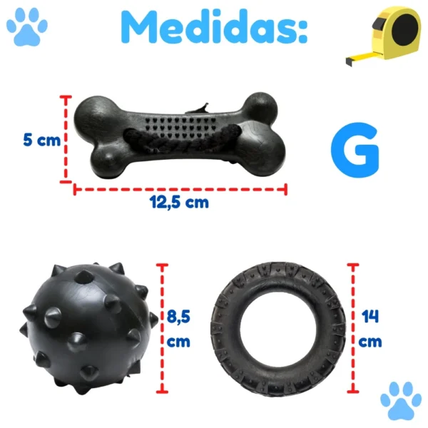 Diversão e Saúde Dental - Kit Mordedor para Cachorro com Pneu G, Bola Cravo e Osso Grande - Image 3