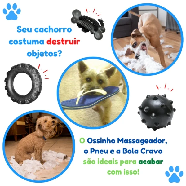 Diversão e Saúde Dental - Kit Mordedor para Cachorro com Pneu G, Bola Cravo e Osso Grande - Image 4