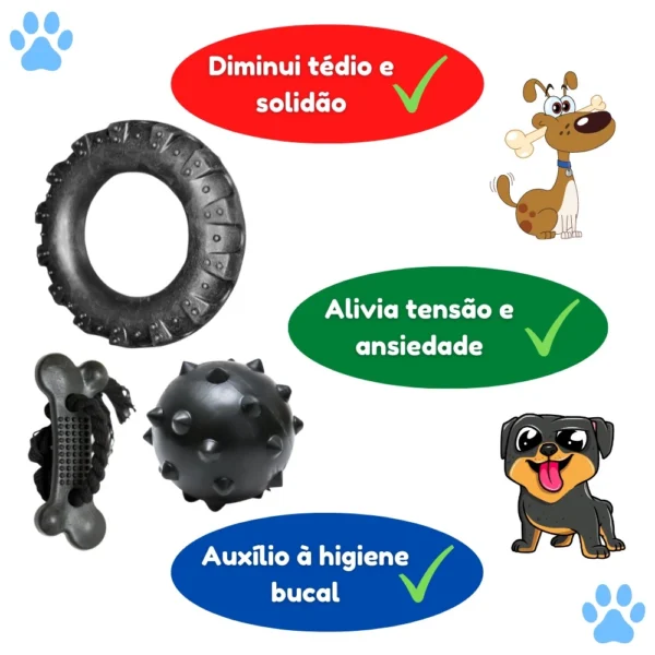 Diversão e Saúde Dental - Kit Mordedor para Cachorro com Pneu G, Bola Cravo e Osso Grande - Image 2