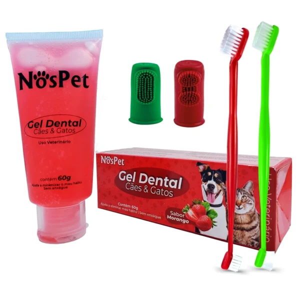 Escova de Dente Gel Dental Kit Higienico para Cães E Gatos Petshop Nospet 60g