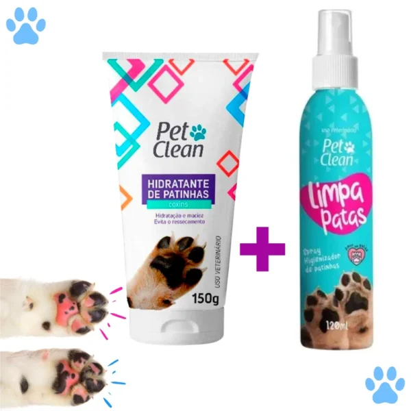 KIT Limpa Patas + Hidratante de Patinhas Pet Clean para Cachorro e Gato - Envio Imediato